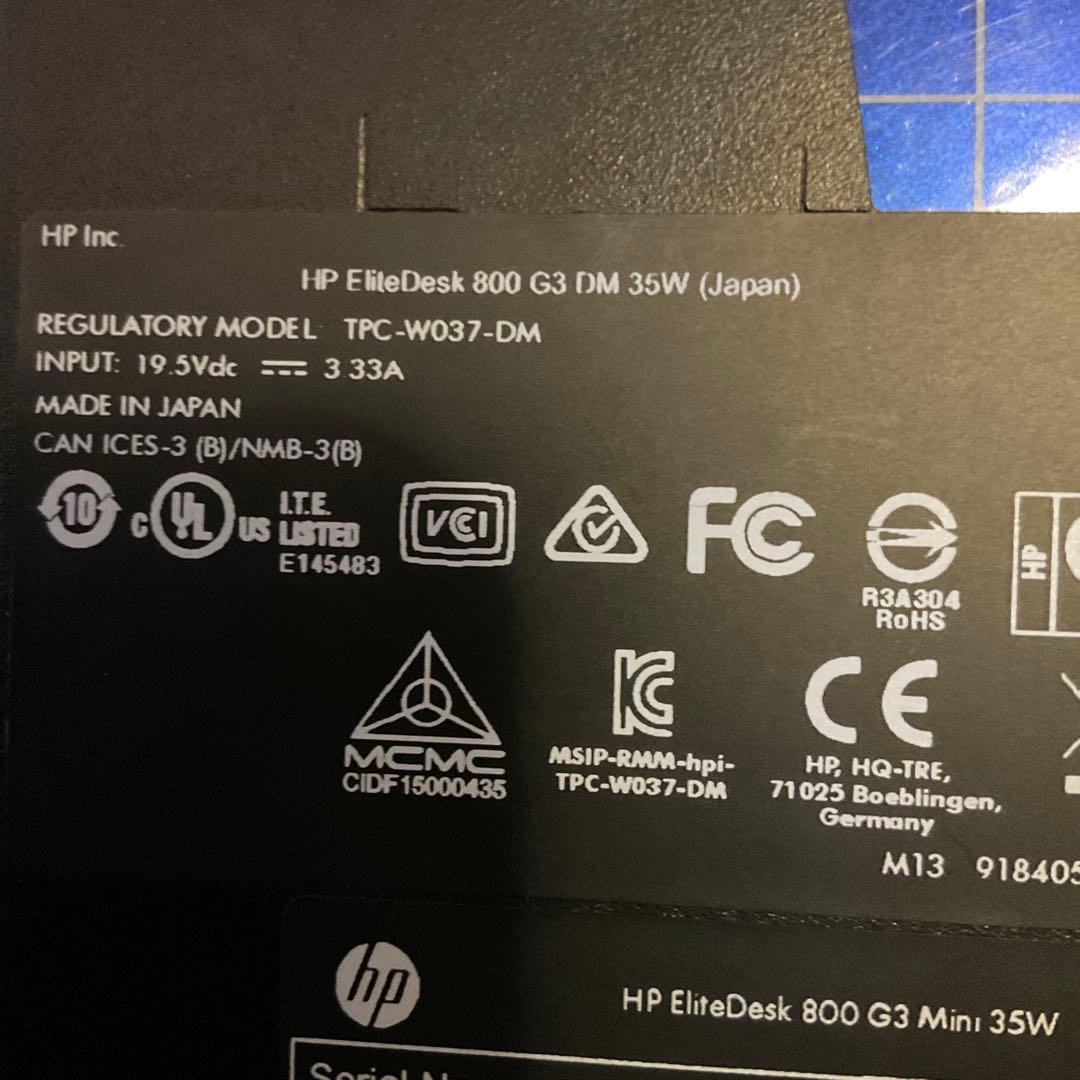 ミニPC hp elitedesk 800 G3 DM 35W i5-6500T 8GB