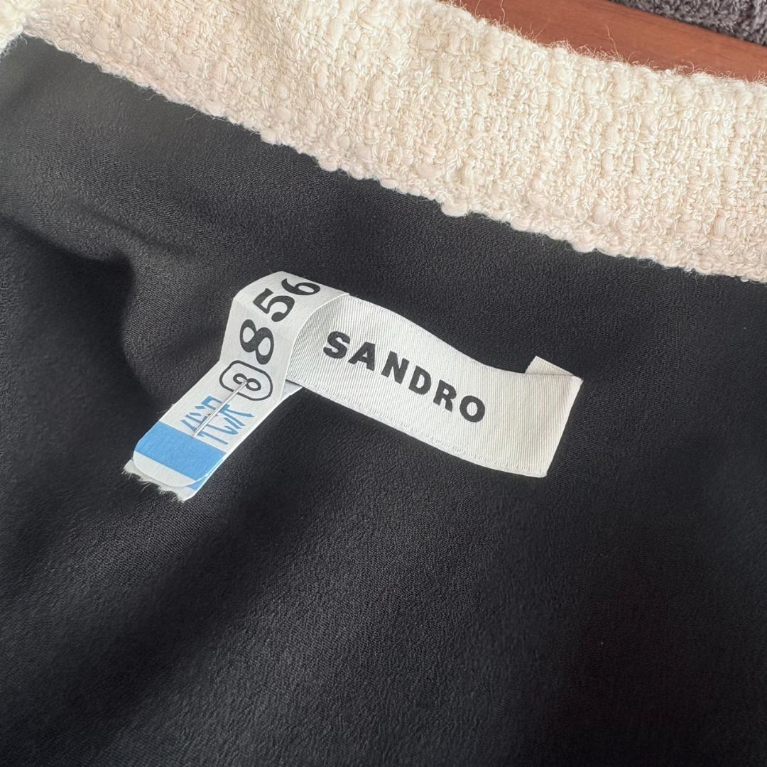 美品 SANDRO サンドロ 千鳥格子 白襟 ワンピース M ハウンドトゥース