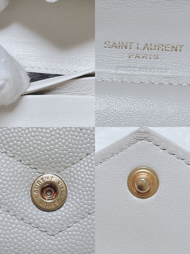 ♡付属品完備♡イヴサンローラン 三つ折り財布 YSL キャビアスキン ホワイト