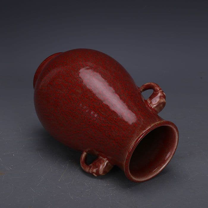 紅美人酔釉双耳福筒瓶  現代工芸品  美術品 置物