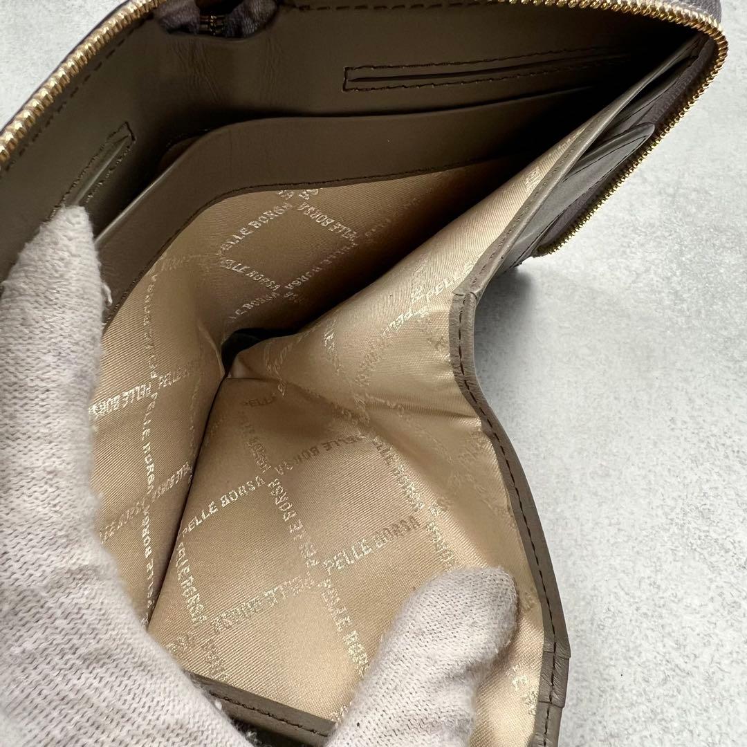 専用　PELLE BORSA ホワイトグレー L字ファスナー 折り財布 8362