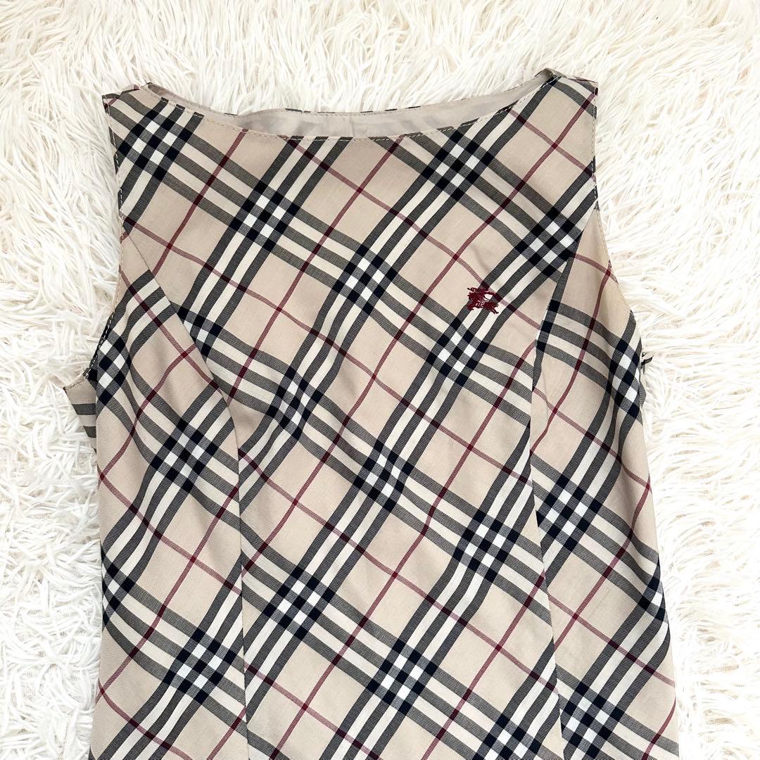 美品 バーバリー ノバチェック ノースリーブワンピース ホース刺繍 S