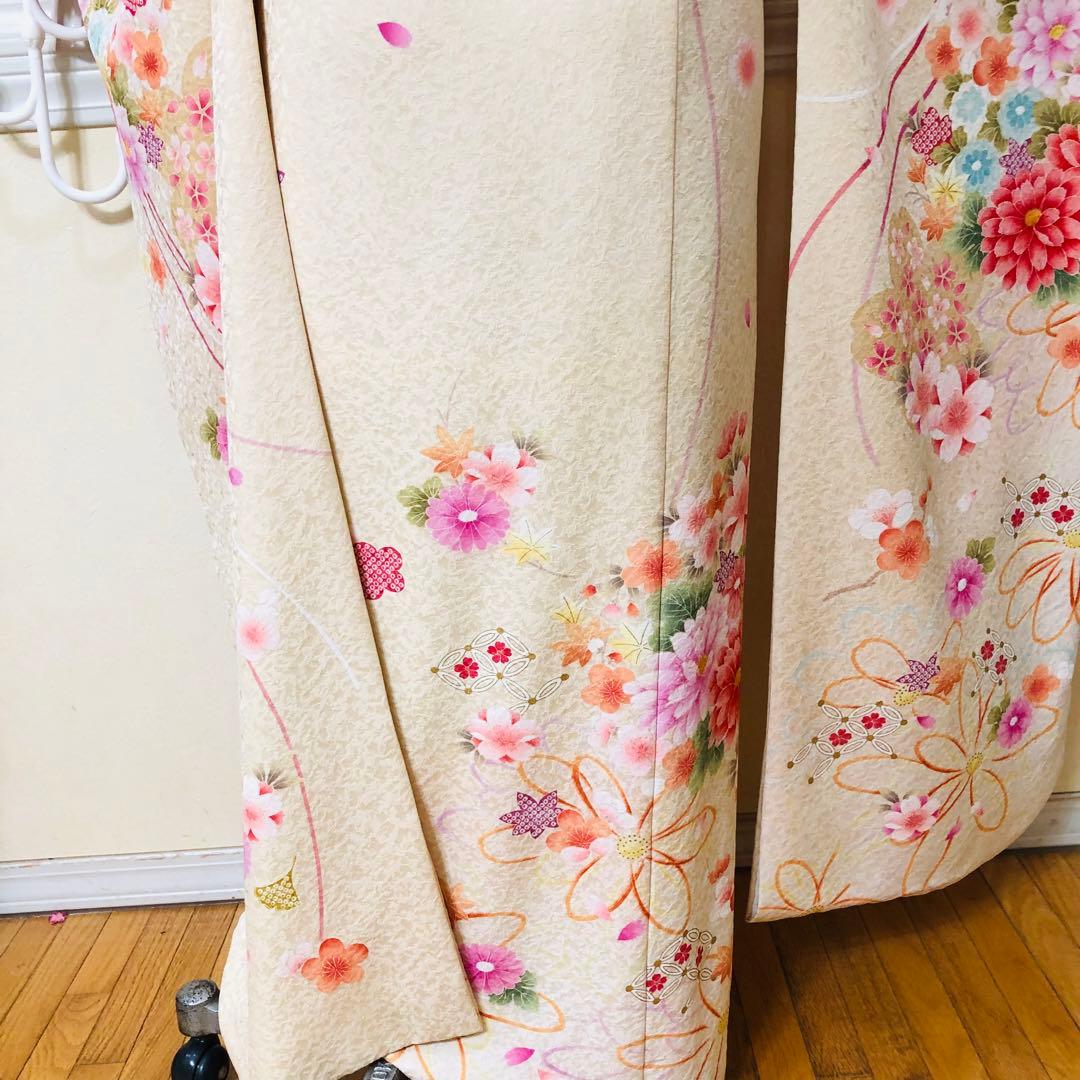 振袖正絹フルセット‼️豪華絢爛クリームラメキッラキラ ⭐︎花々金彩刺繍⭐︎新品豪華袋帯