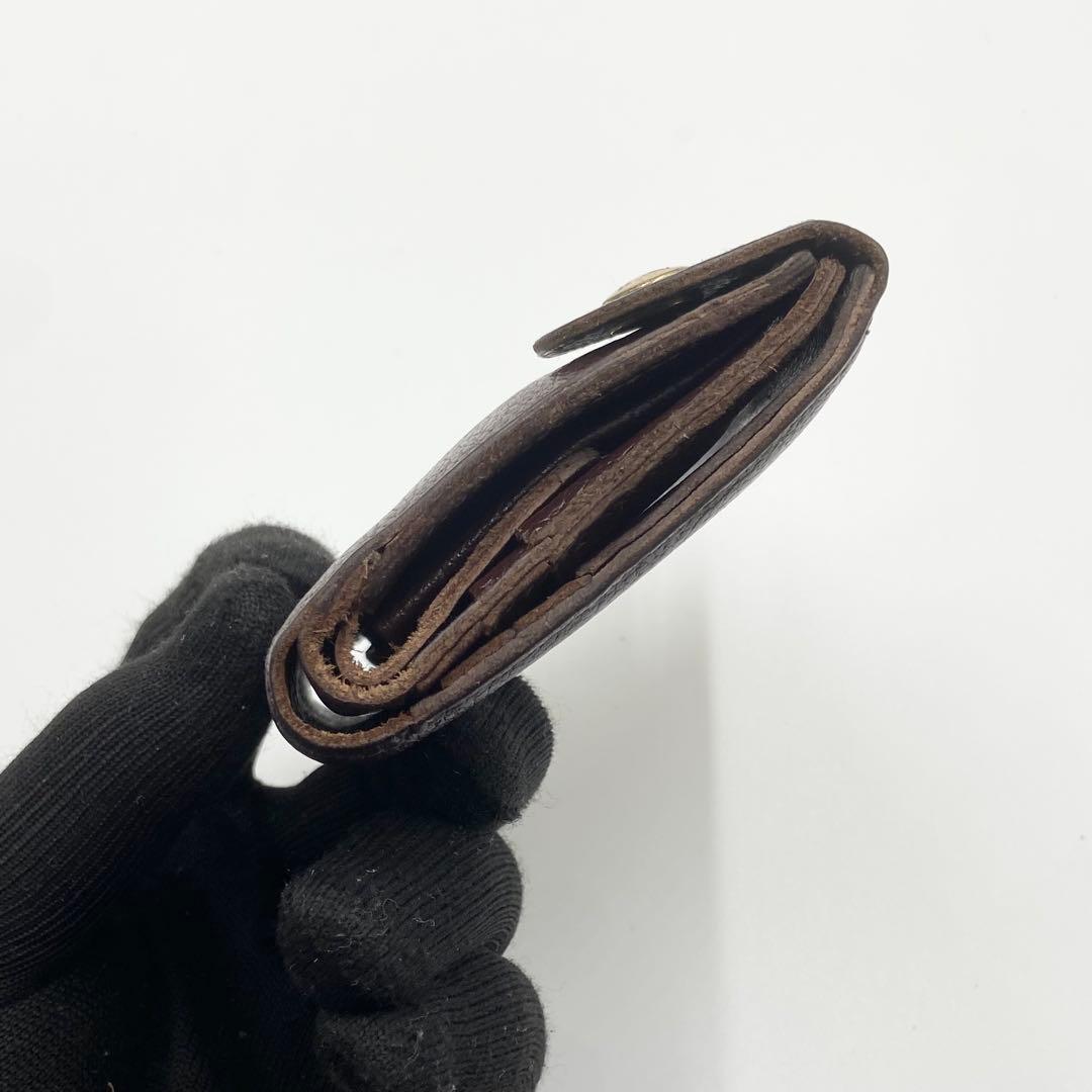 極美品　イルビゾンテ　折り財布　オールレザー　ロゴ刻印　ダークブラウン