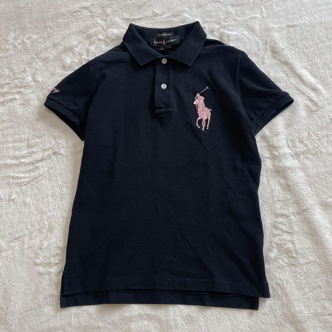 y2k【美品】ラルフローレン ビッグポニー 鹿の子ポロシャツ メタリック ピンク
