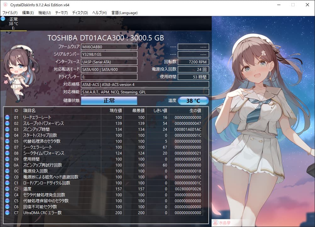 熊*明様 使用21回53時間！東芝DT01ACA300 3TB SATA600