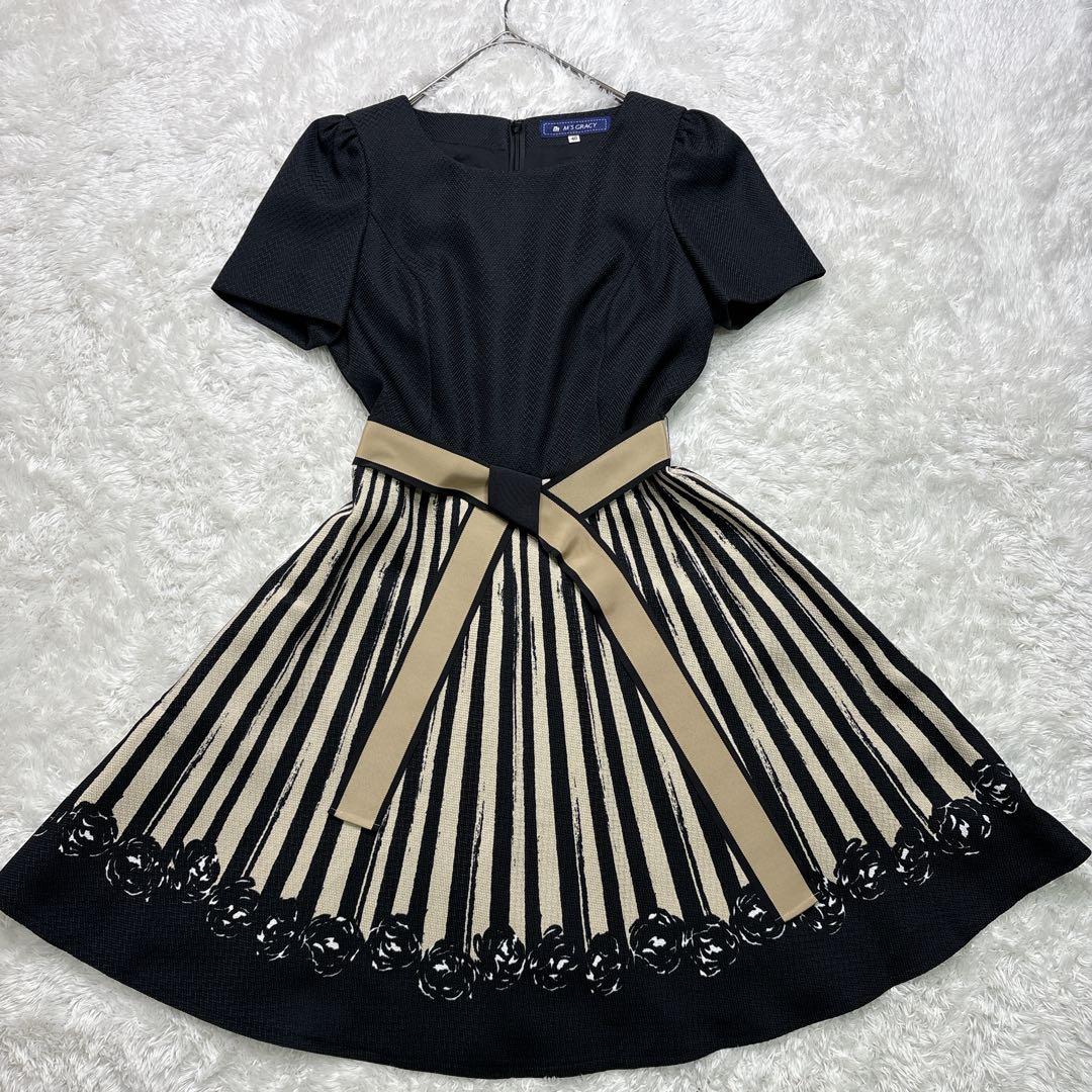M'S GRACY ワンピース 40 黒 切替 フレア 半袖 上品 フォーマル