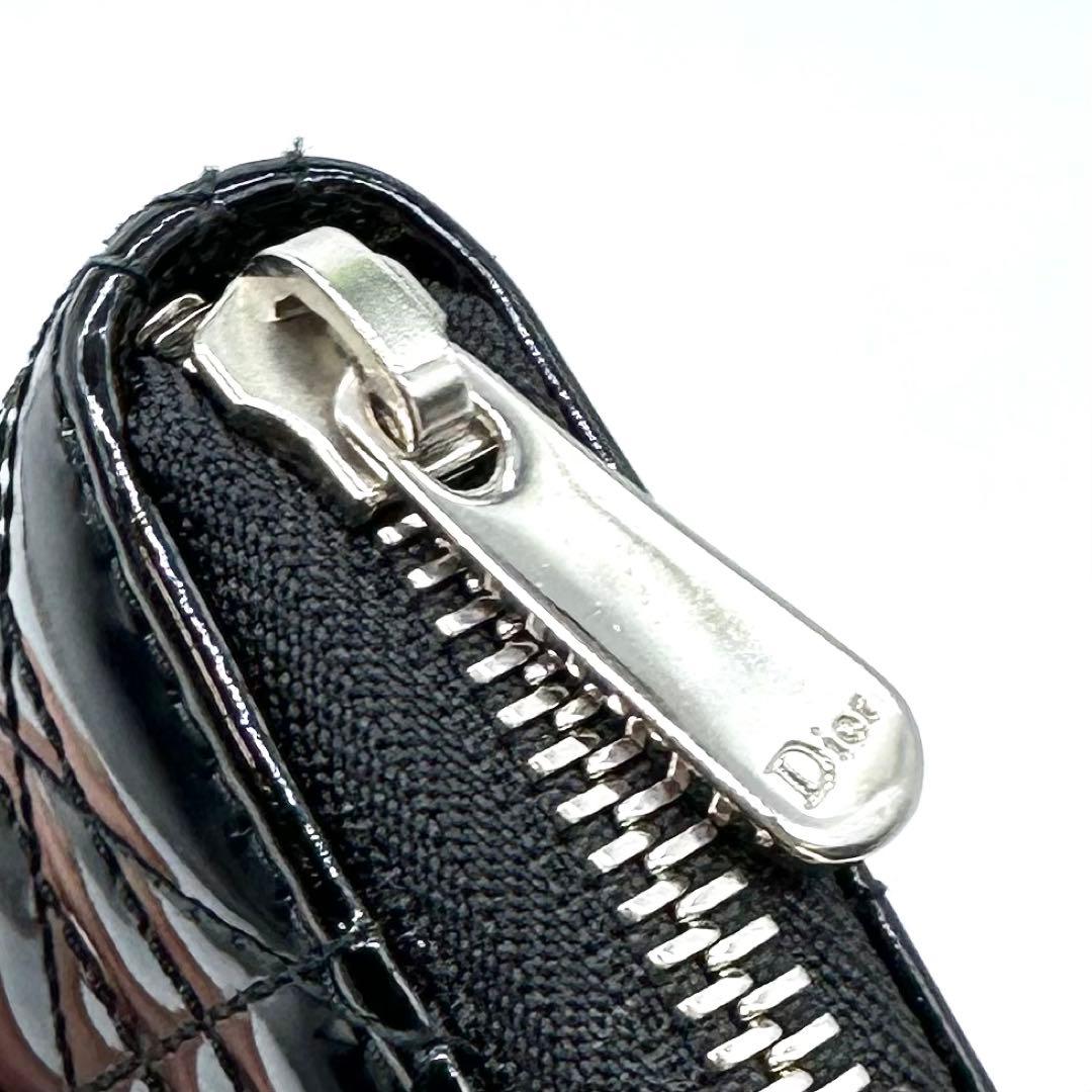 美品✨Dior レディディオール カナージュ 財布 ラウンドジップ パテント 黒