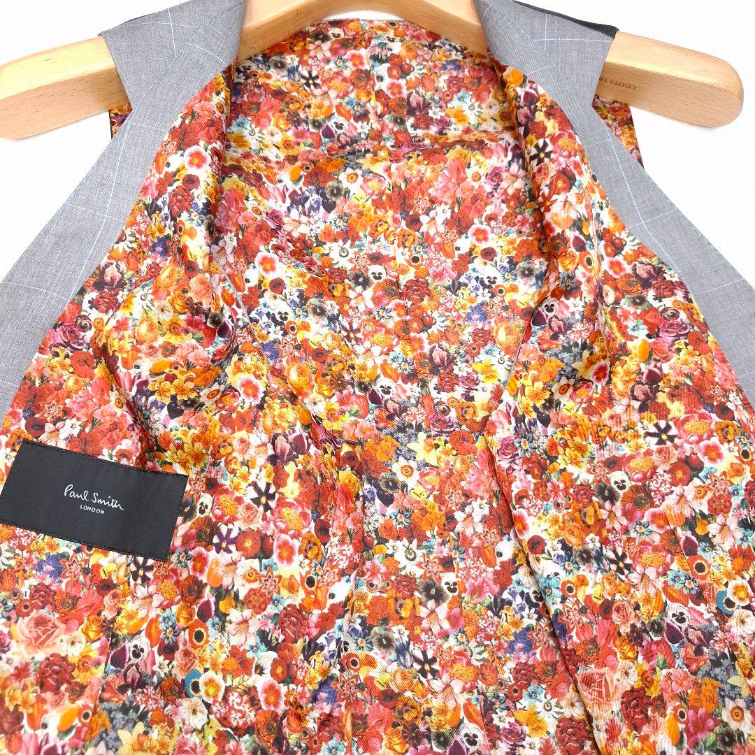 【美品】Paul Smith 花柄 チェック柄 ベスト グレー M