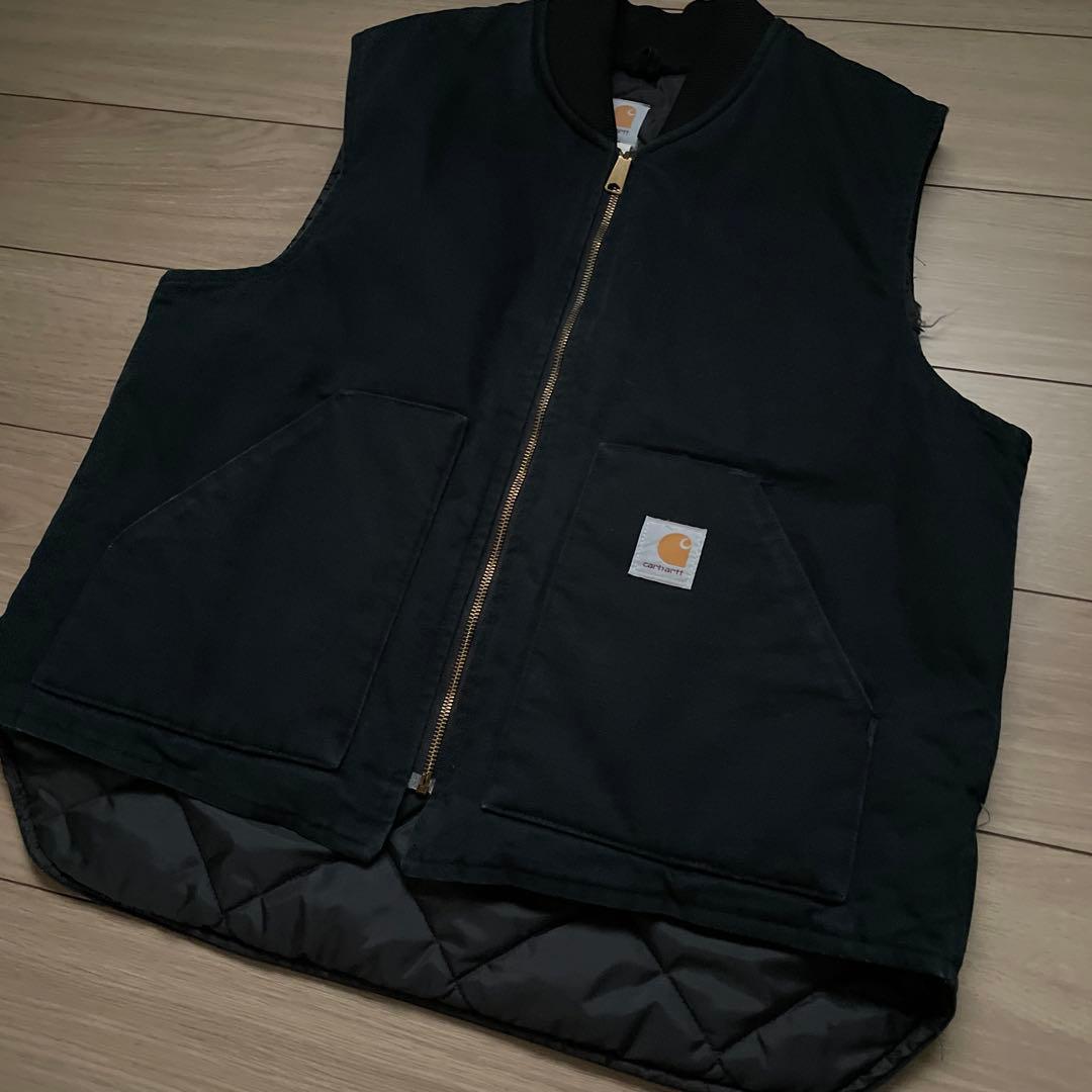 USA製 carhartt ダックベスト XL ブラック 腰ゴム カーハート