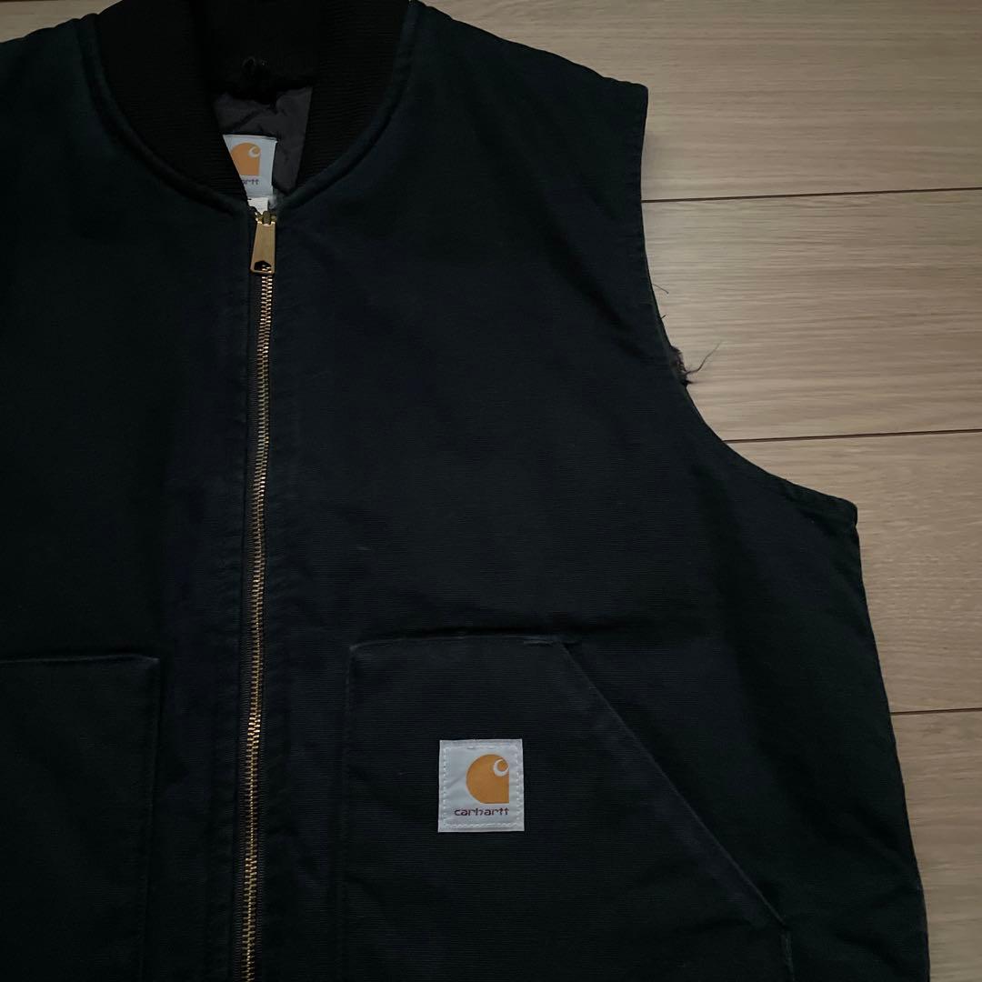 USA製 carhartt ダックベスト XL ブラック 腰ゴム カーハート