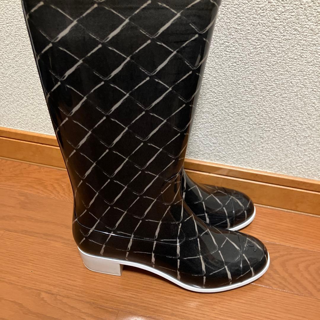 【美品】CHANEL シャネル レインブーツ カメリア/キルティング柄 37