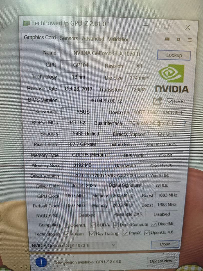 ASUS ROG STRIX GTX 1070 Ti 動作確認済み