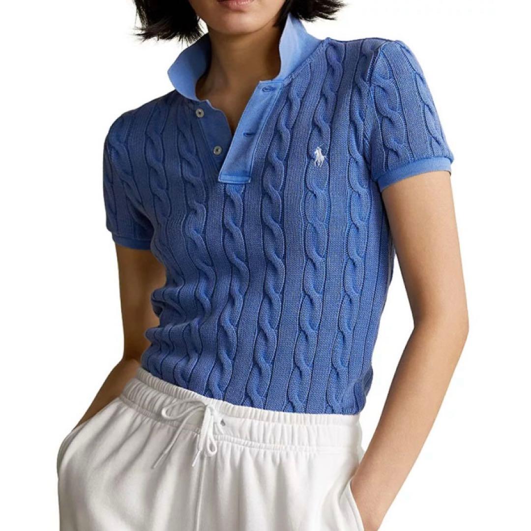 Polo Ralph Lauren 半袖 ポロシャツ ケーブルニット ブルー