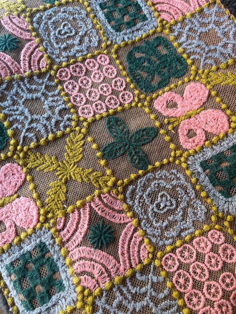 希少 ミナペルホネン forest tile ボアマフラー 刺繍 ヴィンテージ