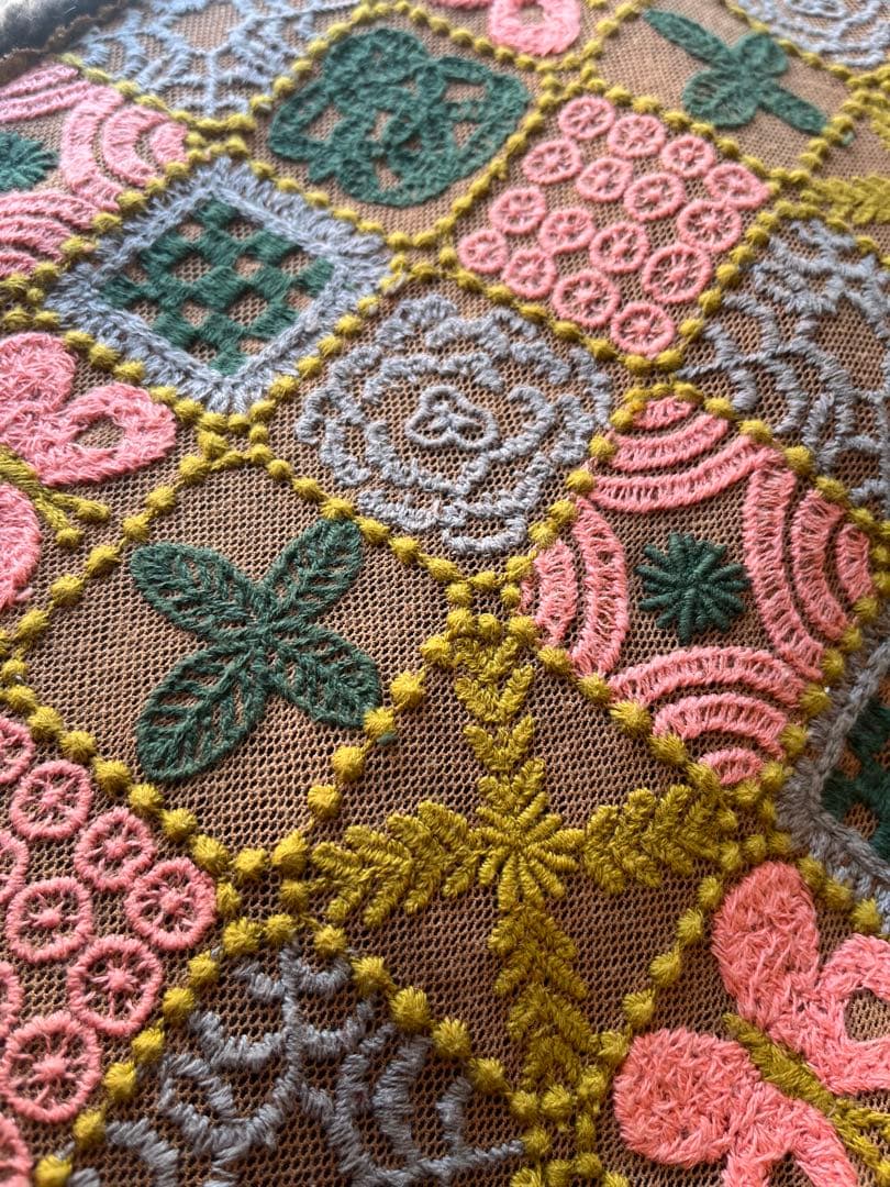 希少 ミナペルホネン forest tile ボアマフラー 刺繍 ヴィンテージ