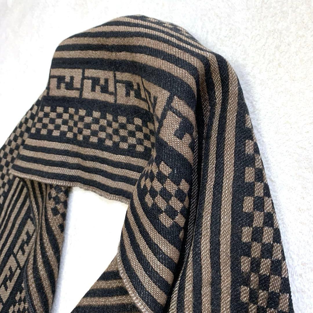 FENDI フェンディ　ウールマフラー　ズッカ柄　黒茶　男女兼用