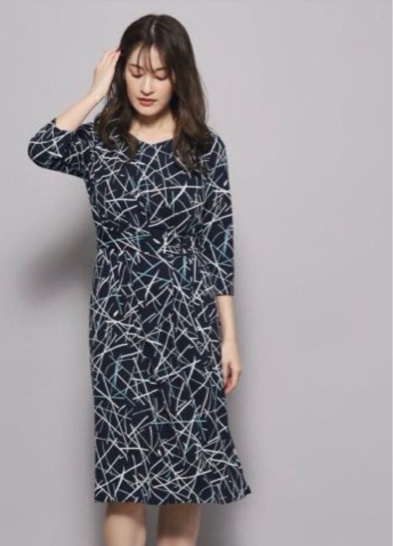 美品✨COUP DE CHANCE 洗える ジオメトリック柄ワンピース 36 S