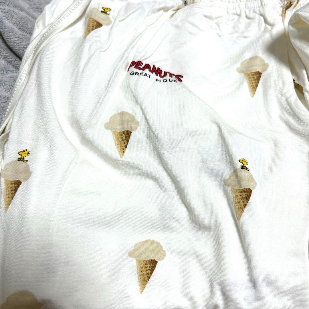 【ジェラピケ】アイスクリーム　 スヌーピー　新品　ホワイト　上下セット パジャマ