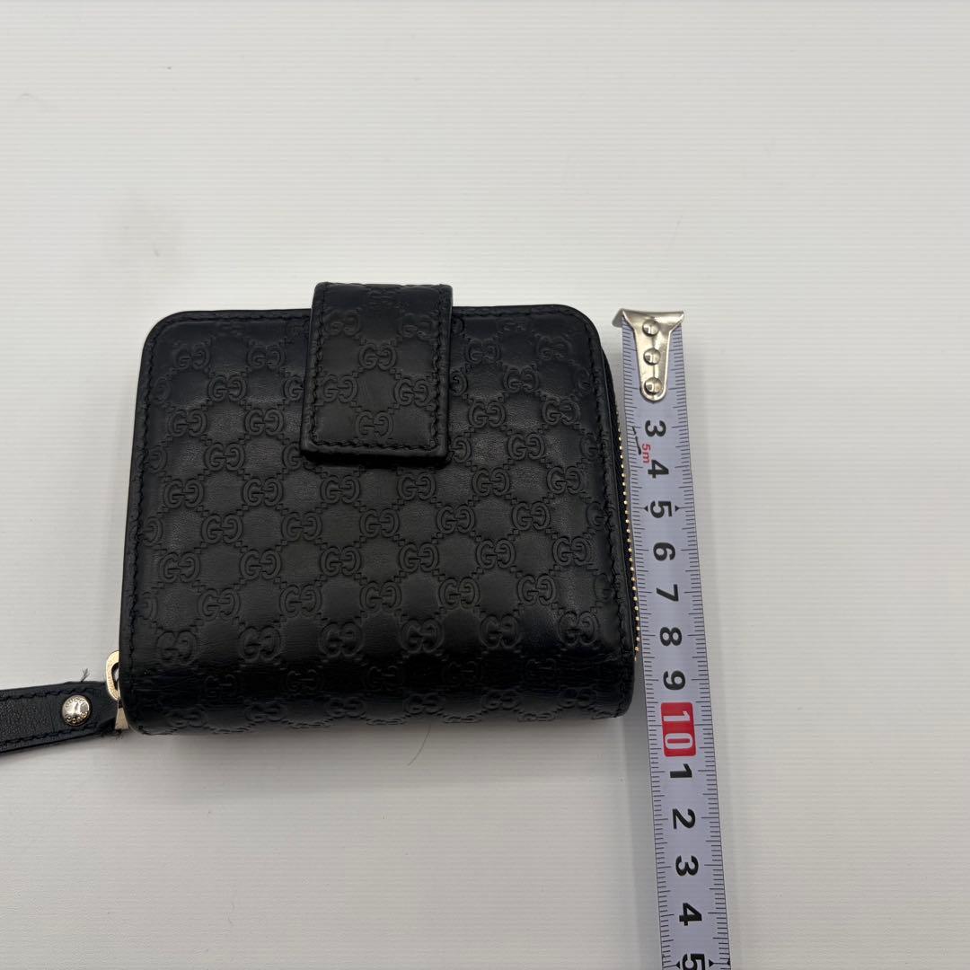 美品 GUCCI 二つ折り 財布 マイクロ グッチシマ GG柄 レザー 黒色