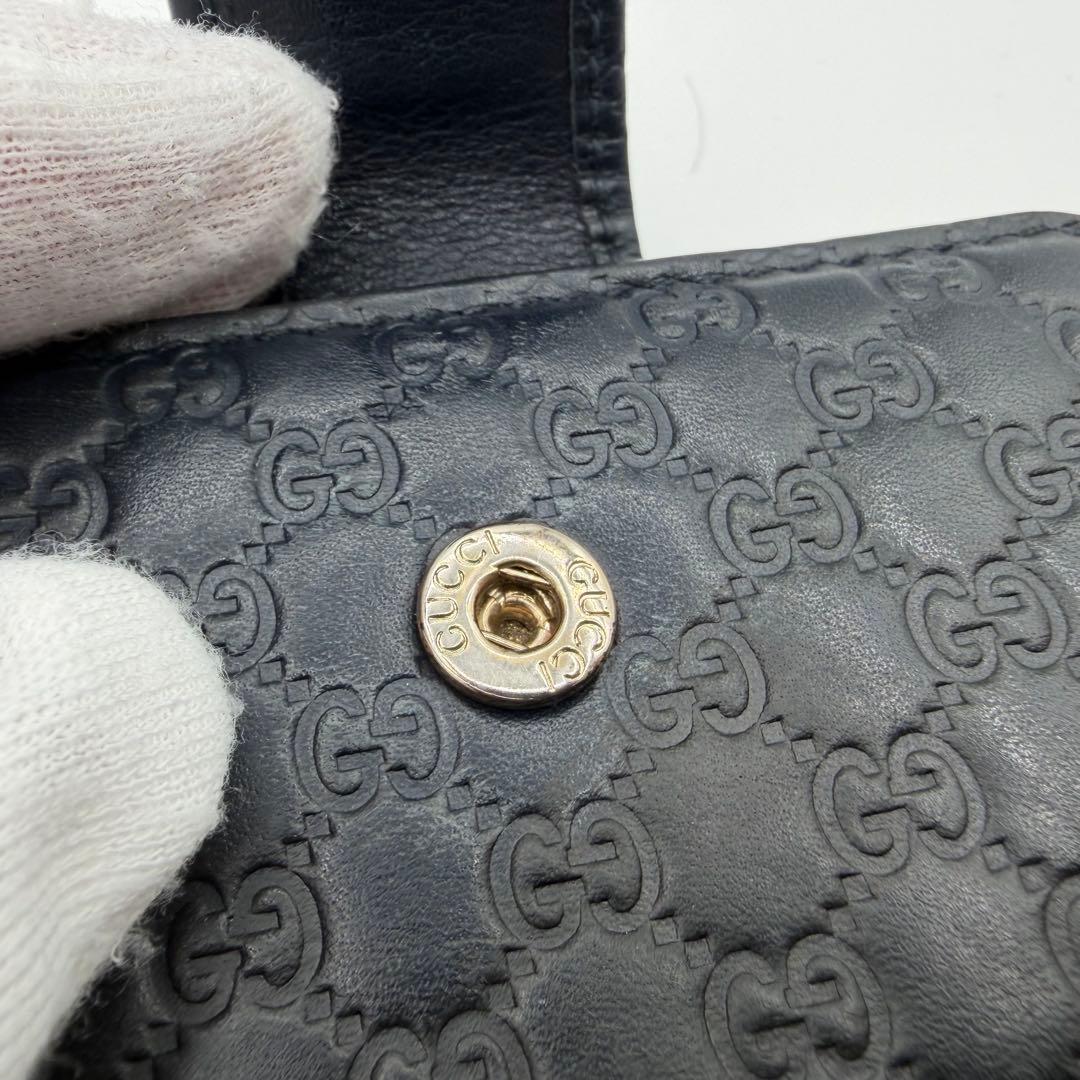 美品 GUCCI 二つ折り 財布 マイクロ グッチシマ GG柄 レザー 黒色