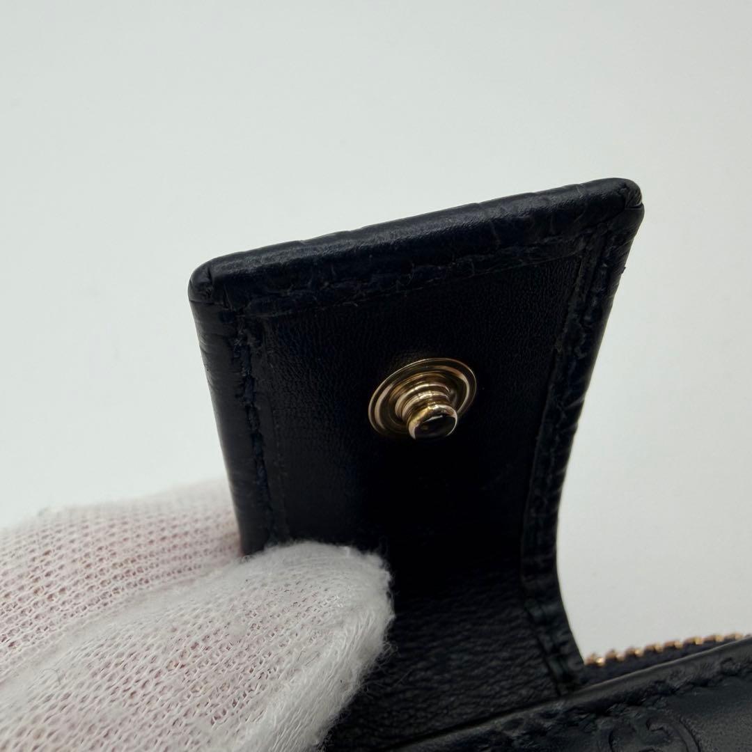 美品 GUCCI 二つ折り 財布 マイクロ グッチシマ GG柄 レザー 黒色