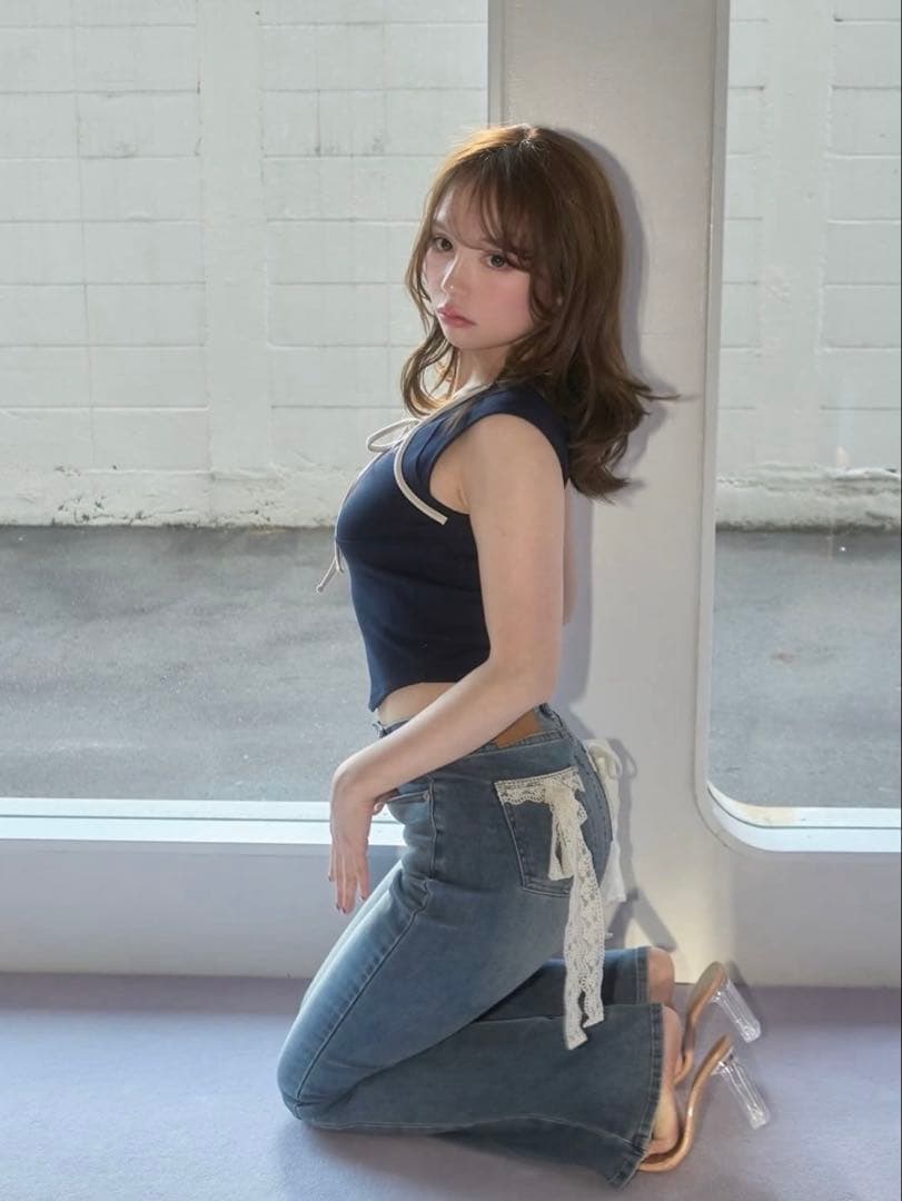 ANDMARY Lacey ribbon denim Ｍ