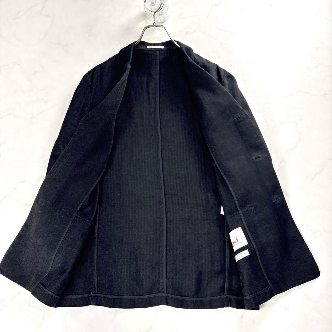 美品 PAPAS パパス リネン100％ テーラードジャケット 黒 日本製