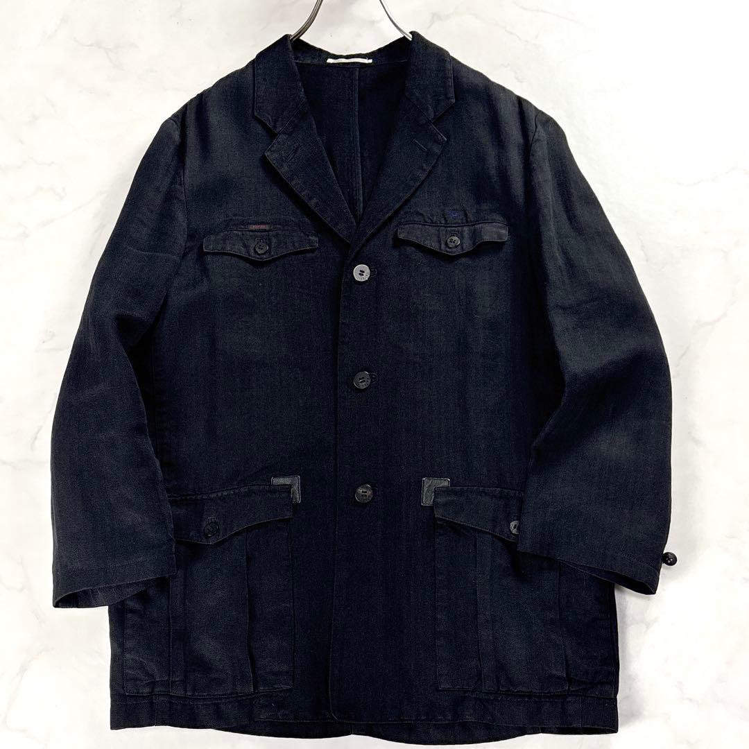 美品 PAPAS パパス リネン100％ テーラードジャケット 黒 日本製