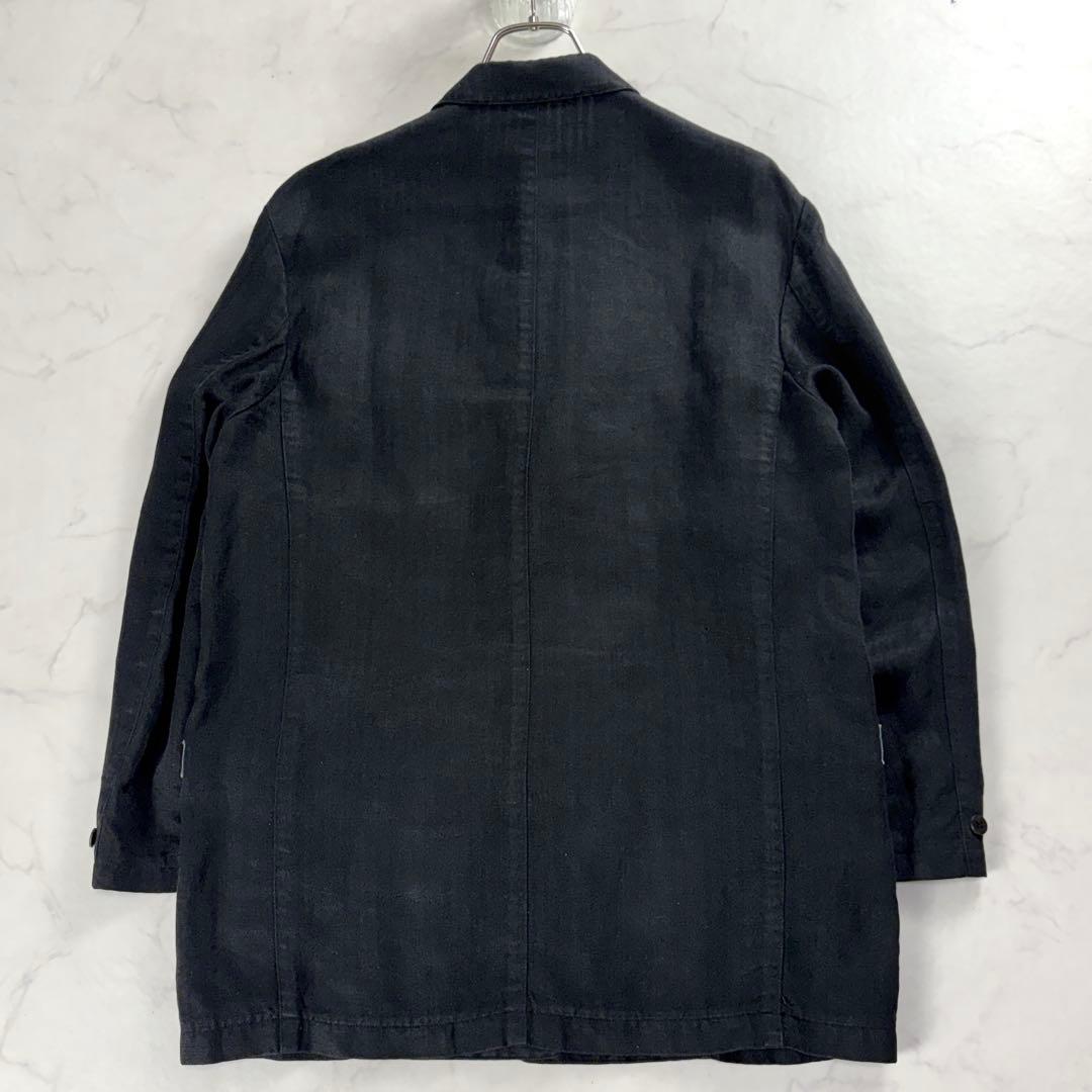 美品 PAPAS パパス リネン100％ テーラードジャケット 黒 日本製