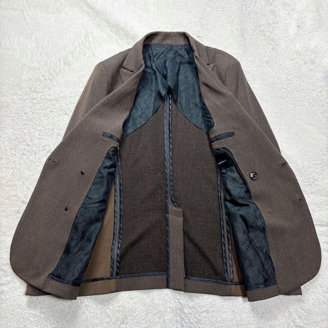 美品 1PIU1UGUALE3 ダブルブレストジャケット ペイズリー裏地 茶 V