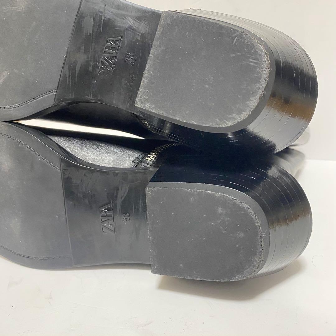 【美品】ZARA チェルシーブーツ サイドジップ スクエアトゥ24.5㎝