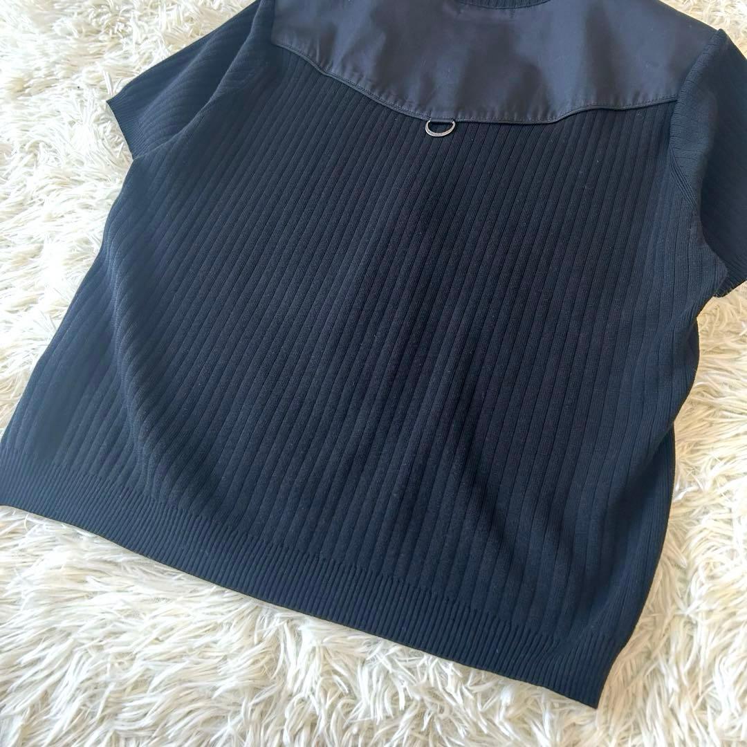 美品　バーバリーロンドン　ノバチェック　リブニット切り替えカットソー　ロゴ刺繍