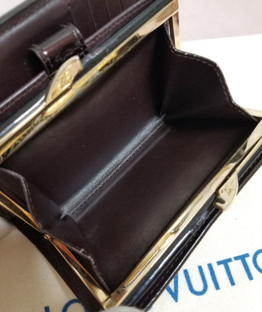 【美品】ルイヴィトン モノグラム ヴェルニ 二つ折り財布 がま口 ボルドー系色