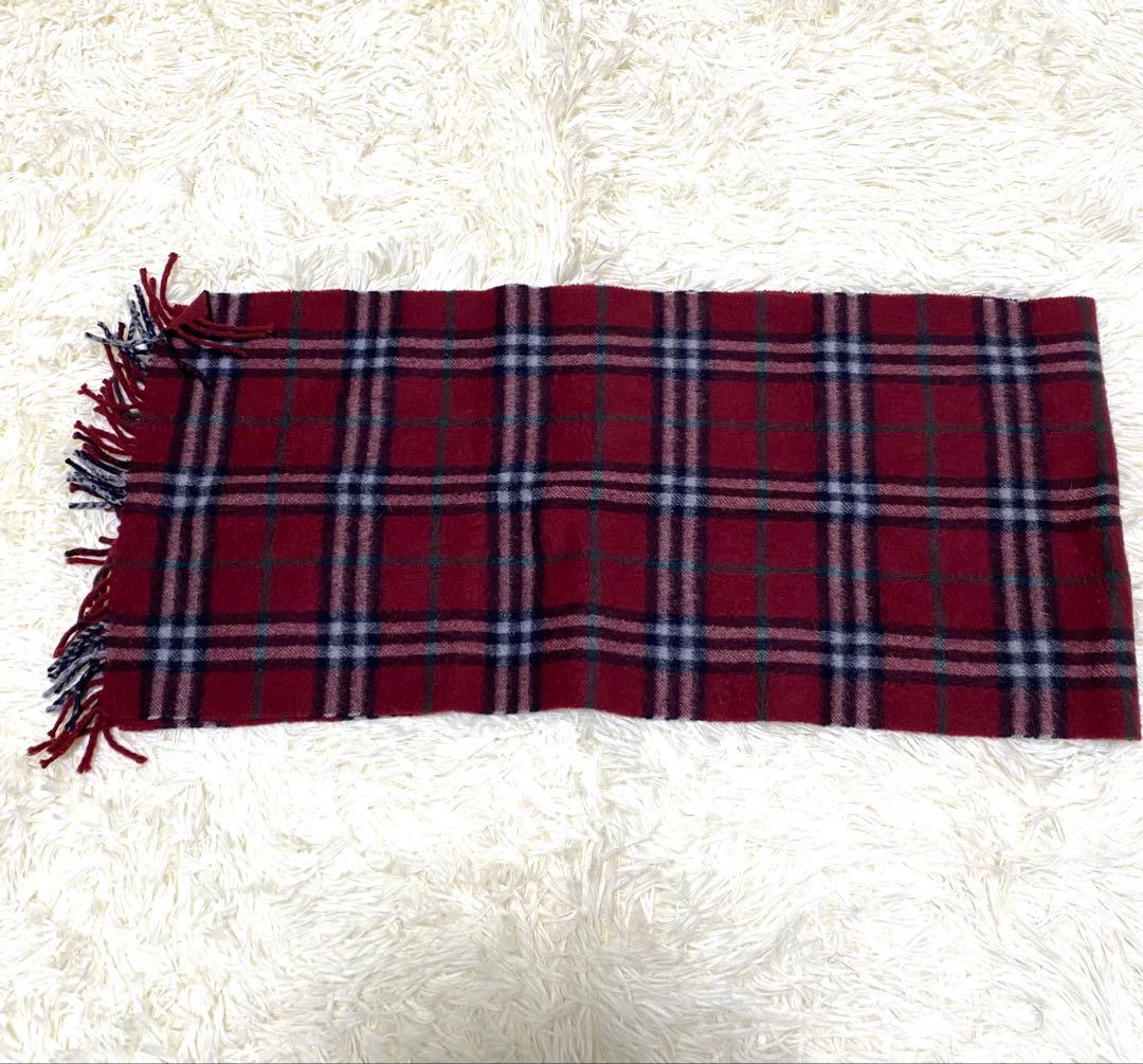 バーバリーロンドン　カシミア　ノバチェック　マフラー　赤　ワインレッド