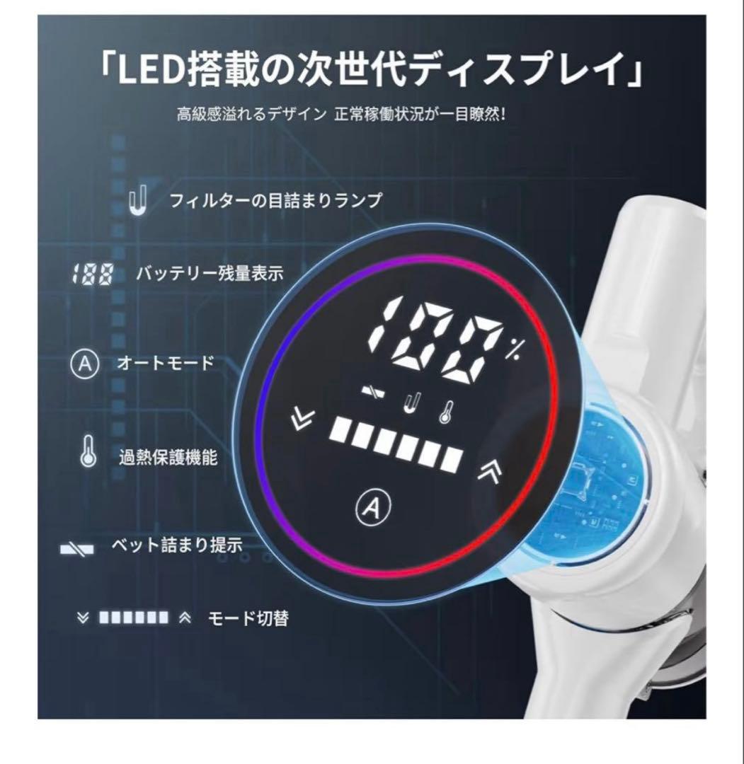 掃除機　コードレス　AI汚れ自動検知＆70Kpa超強力吸引　LEDグリーンライト