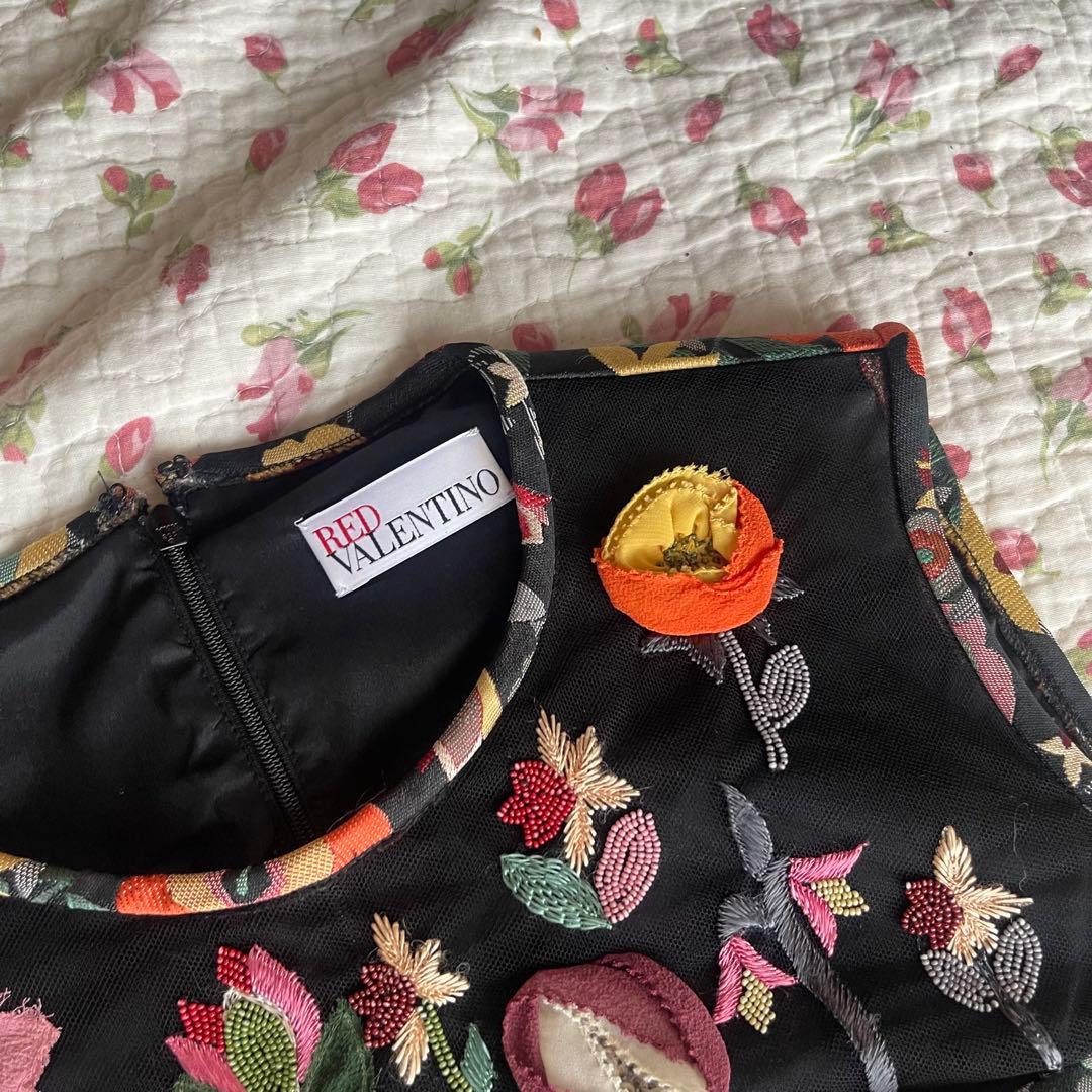レッド　ヴァレンティノ　刺繍 シースルー　ワンピース 38 フローラルプリント