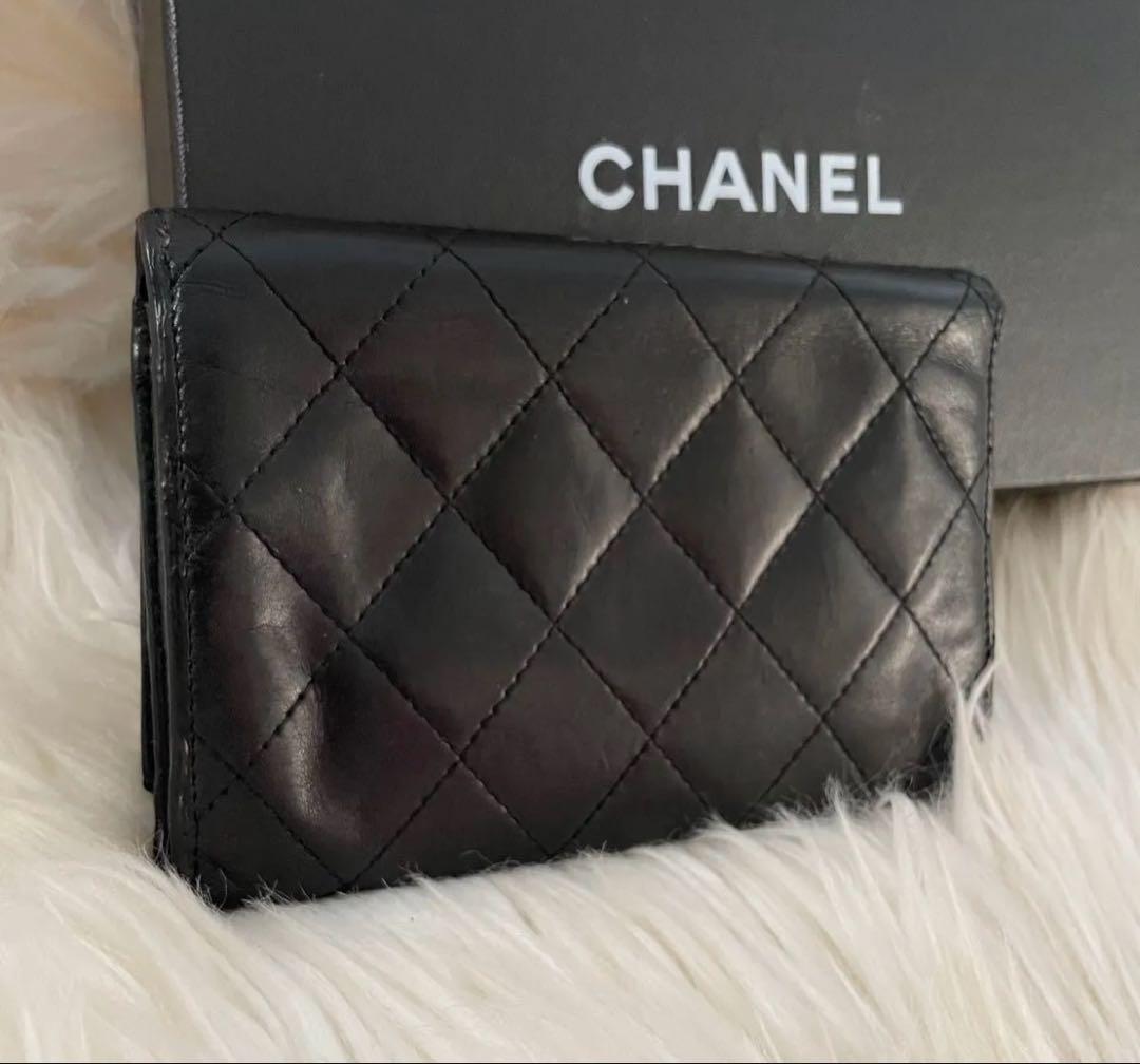 シャネル CHANEL 財布 二つ折り カンボンライン ココマーク 黒 ピンク