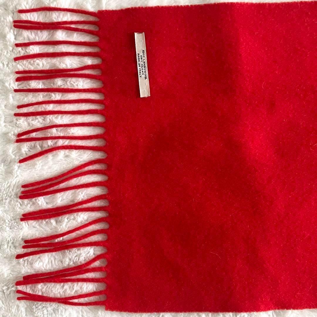 クリスチャンディオール ウール100% ロゴ刺繍 フリンジマフラー レッド