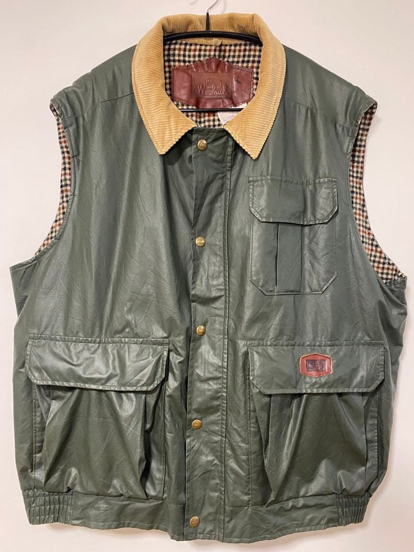 USA製 90s ウールリッチ オイルドベスト XL 緑 バブアー型 ビンテージ