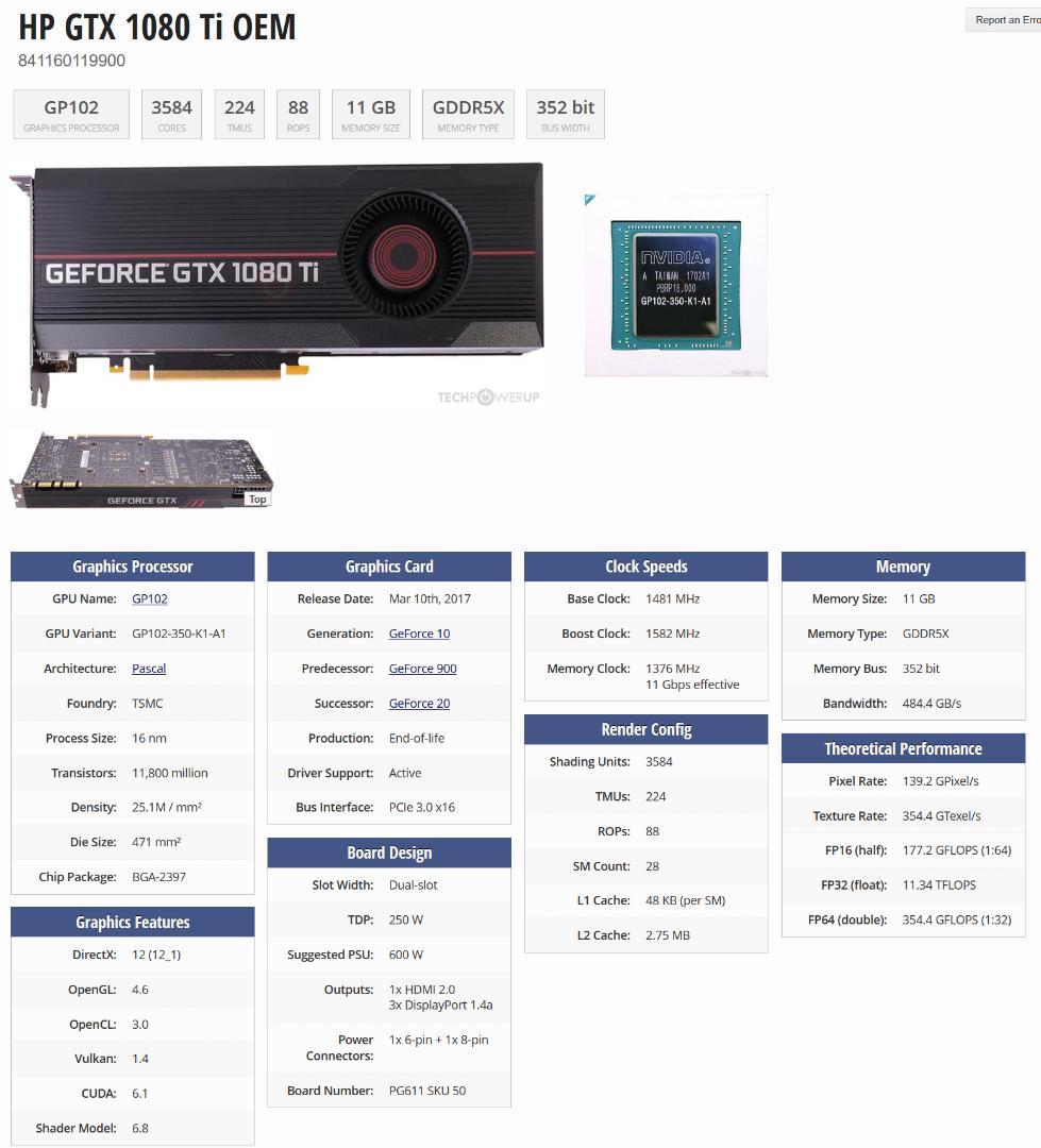 NVIDIA GeForce GTX1080Ti 11GB 動作確認済み 本体
