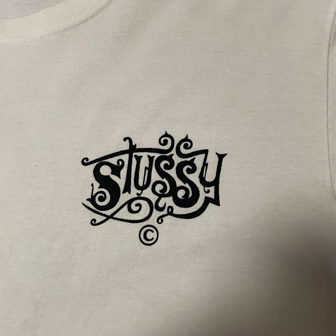 old STUSSY USA製Tシャツ L 白バックプリント ロゴTステューシー
