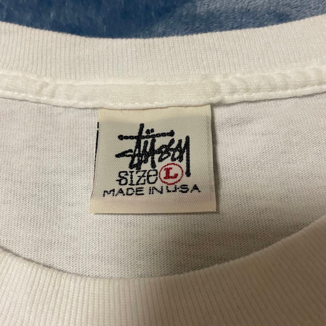 old STUSSY USA製Tシャツ L 白バックプリント ロゴTステューシー