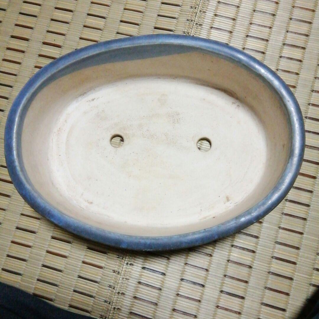 盆栽鉢(均釉楕円)古い物で窯ニューが有りますが鳴きもなく内側には無いようです