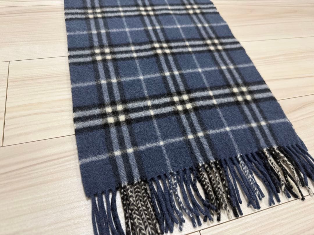 バーバリー　マフラー　カシミヤ　ブルー系　ノバチェック　約134cm×約31cm