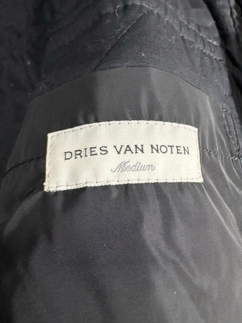 美品/dries van noten/キルティングミリタリーフードコート/黒