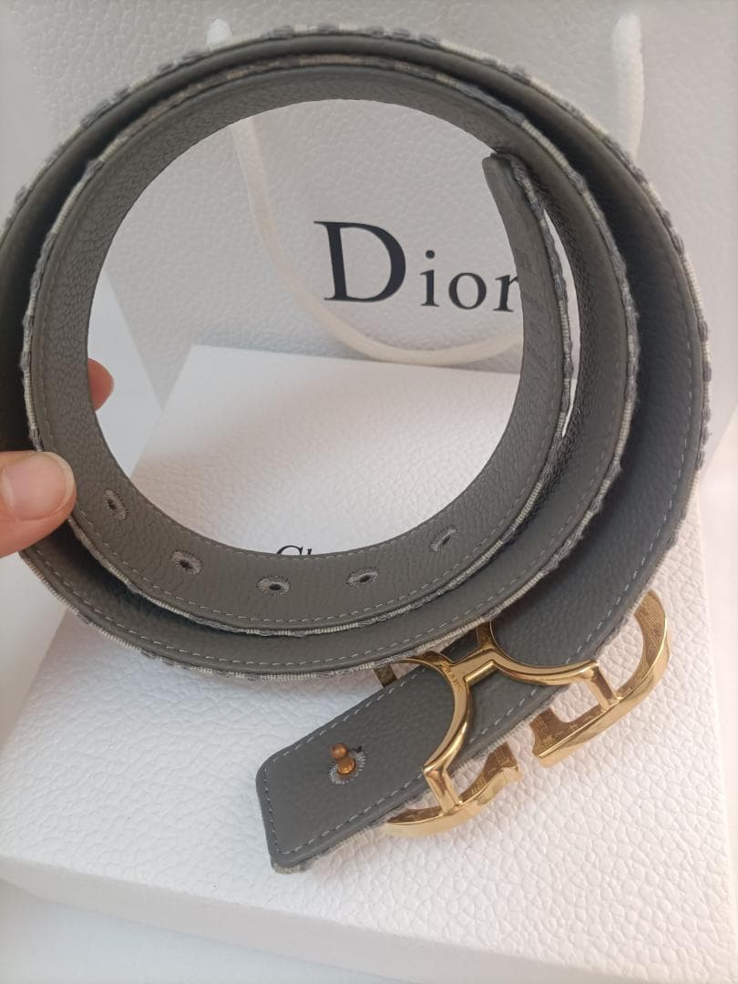 グレー/ゴールド★ディオール ベルト Christian Dior メンズ