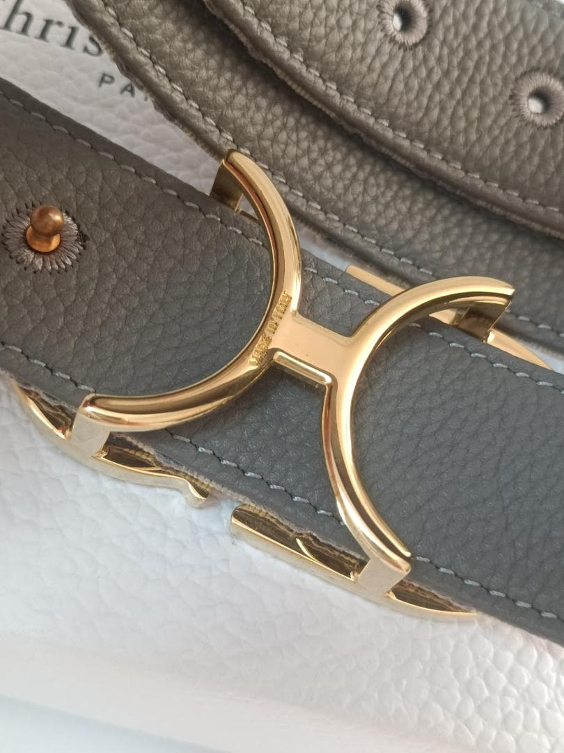 グレー/ゴールド★ディオール ベルト Christian Dior メンズ