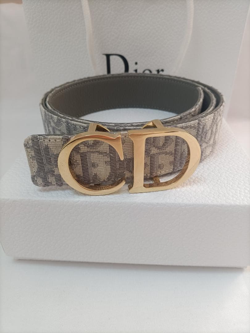 グレー/ゴールド★ディオール ベルト Christian Dior メンズ