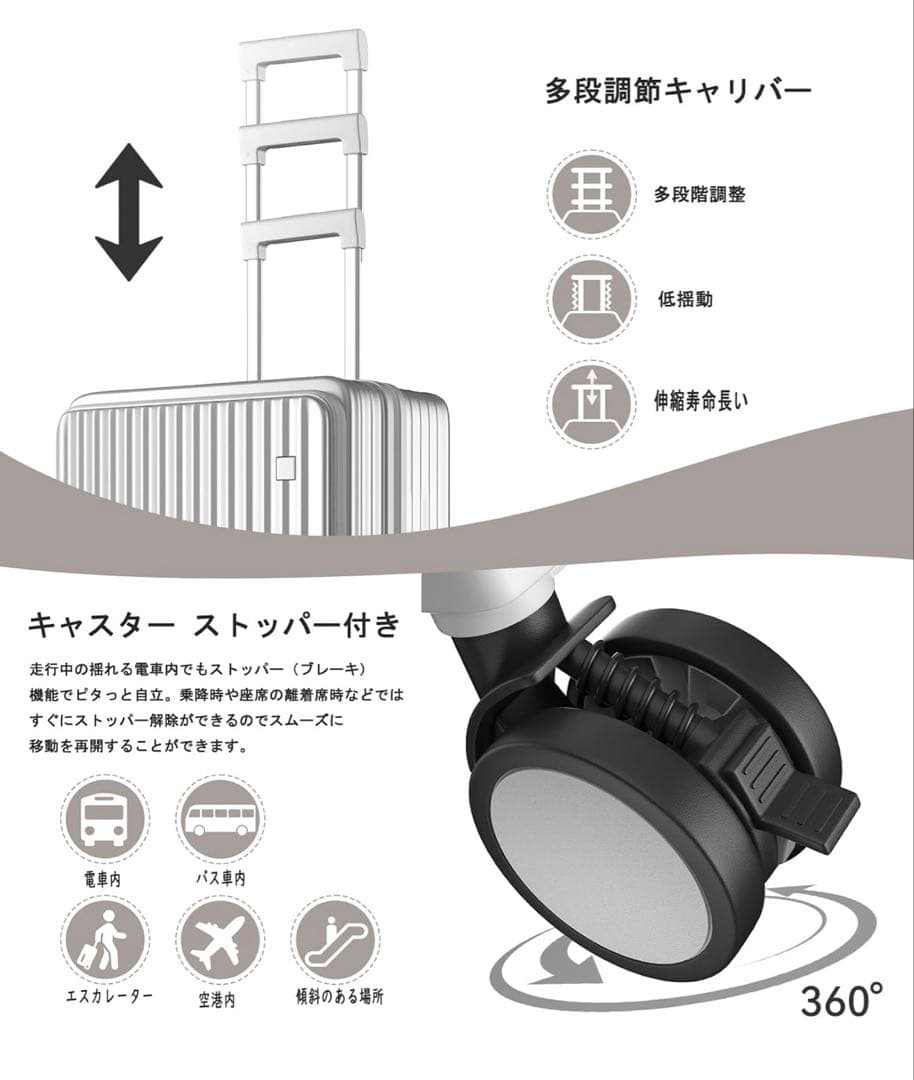 Vivcon] スーツケース キャリーケース 多機能 片開き 拡張機能付き
